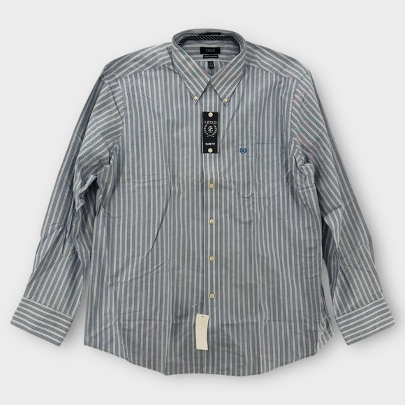 Izod Other - IZOD Varsity Oxford Shirt Mens XL‎ Slim Fit Blue White Stripe LS 17.5 34/35 NWT